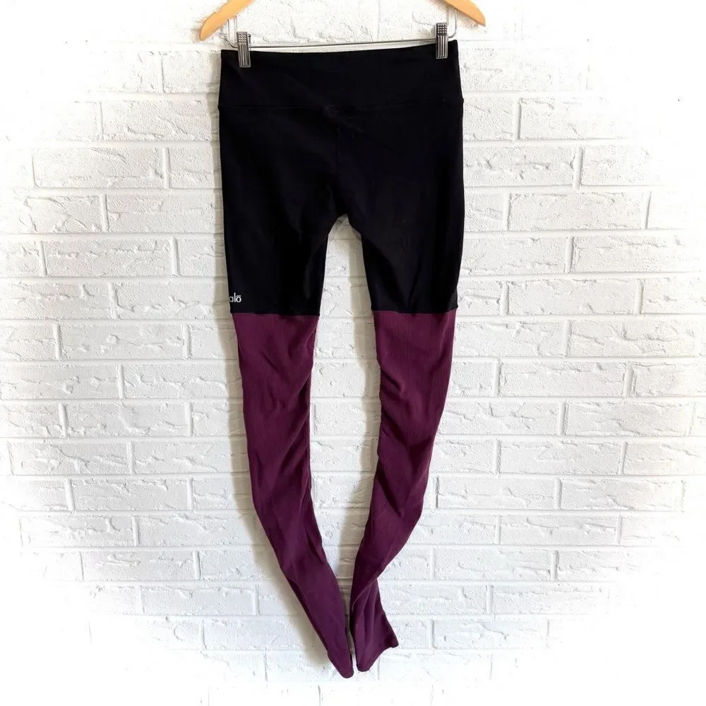 ALO Yoga Goddess Two-Tone Black Wine Scrunch Leggings Size Medium